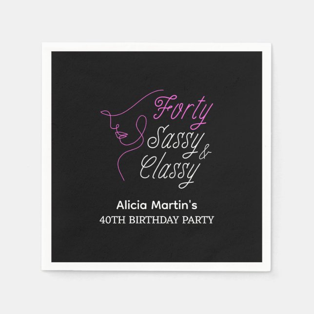 Serviette En Papier Quarante Sassy & Classy Rose Noir 40e anniversaire (Devant)