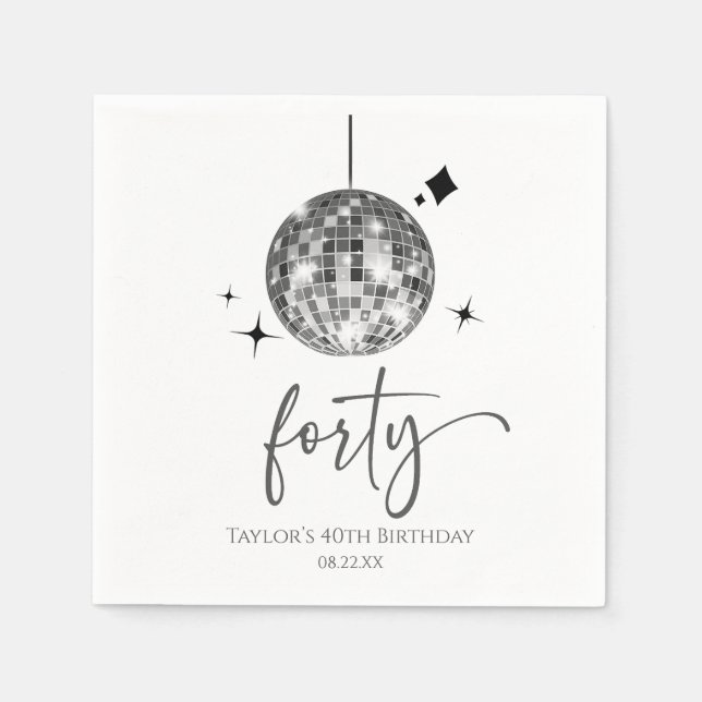 Serviette En Papier Quarante Silver Disco Ball 40e fête d'anniversaire (Devant)