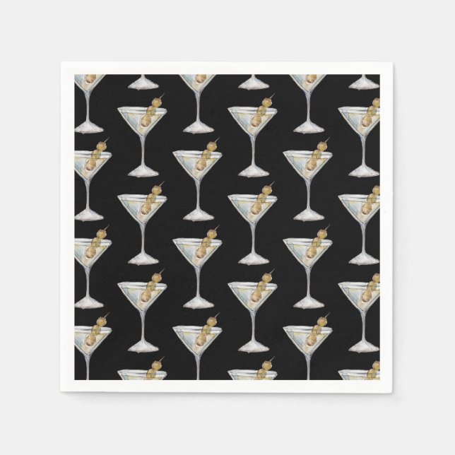Serviette En Papier Quarantini Martini Cocktail Motif Noir (Devant)