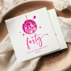 Serviette En Papier Quarty Pink Disco Ball 40e fête d'anniversaire