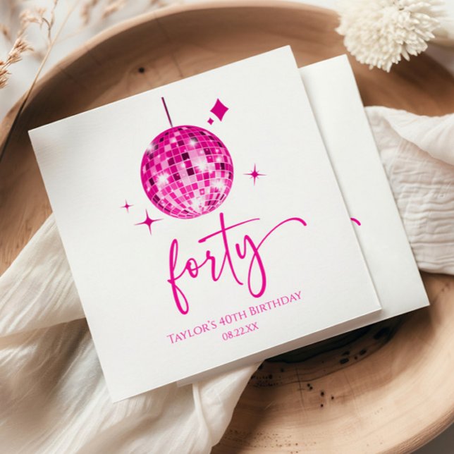 Serviette En Papier Quarty Pink Disco Ball 40e fête d'anniversaire (Créateur téléchargé)