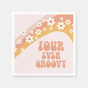 Serviette En Papier Quatre ans pour toujours Groovy Retro Daisy Rainbo