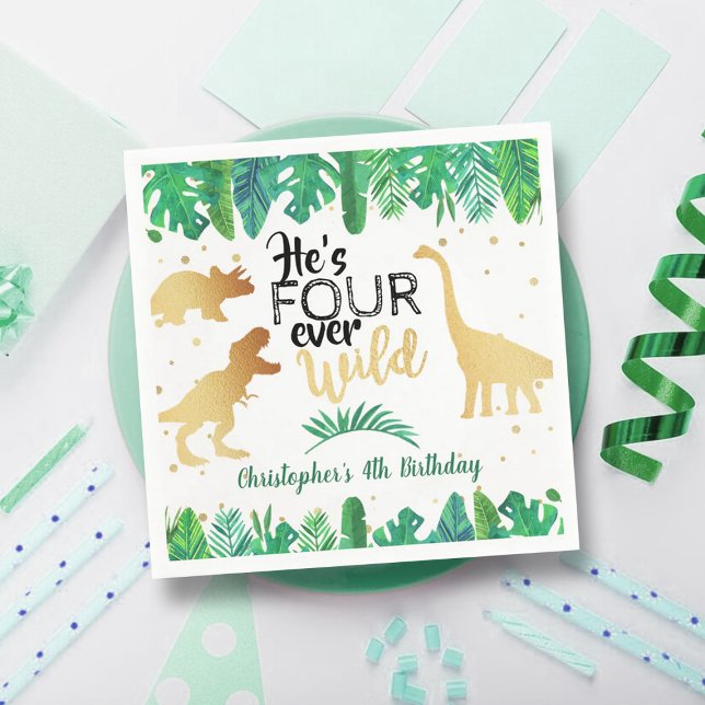 Serviette En Papier Quatre Dinosaures Sauvages Boys 4e anniversaire (Créateur téléchargé)