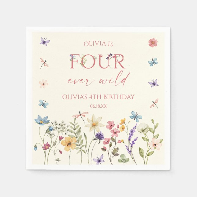 Serviette En Papier Quatre Ever Wild Wildflower 4ème Anniversaire (Devant)
