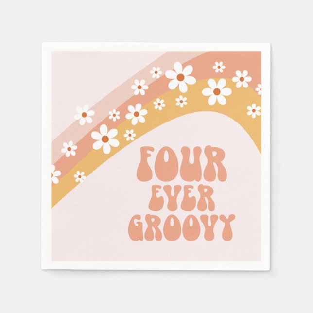 Serviette En Papier Quatre Jours Super Retro Daisy Rainbow 4e annivers (Devant)