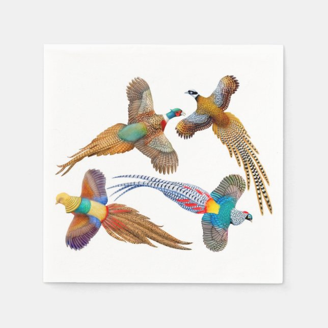 Serviette En Papier Quatre Pheasants Volants Papier Serviettes (Devant)
