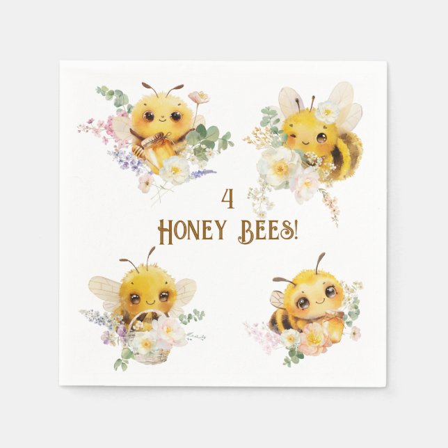 Serviette En Papier Quatre serviettes d'abeille (Devant)
