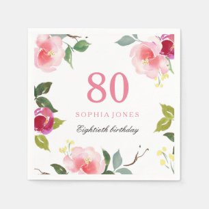 Serviette En Papier Quatre-vingtième fête d'anniversaire florale assez
