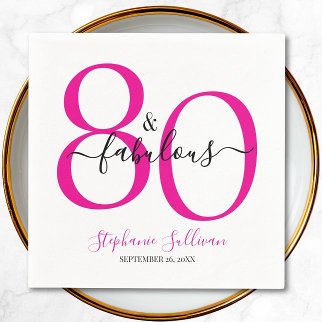 Serviette En Papier Quatre-vingts et Fabuleux Nom Date 80e Fête d'Anni (Créateur téléchargé)