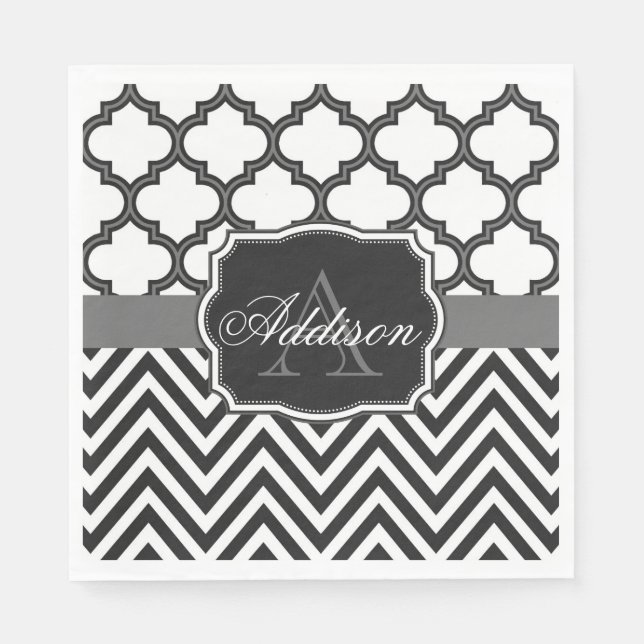 Serviette En Papier Quatrefoil Chevron Monogram (Devant)