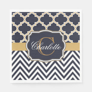 Serviette En Papier Quatrefoil Chevron Monogram