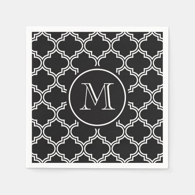 Serviette En Papier Quatrefoil noir et blanc (Devant)