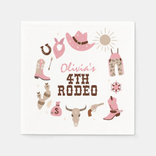 Serviette En Papier Quatrième rodéo rose cowboy occidental 4e annivers