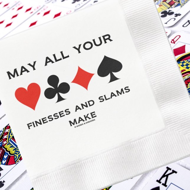 Serviette En Papier Que Toutes Vos Finesses Et Écharpes Fassent Humour (Host your next bridge-themed event with this paper napkin featuring the 4 card suits & timeless wish)