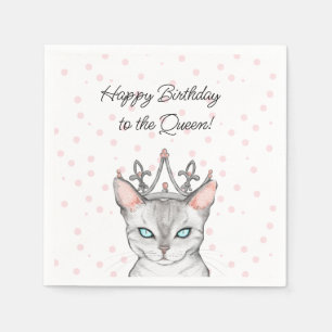 Serviette En Papier Queen Cat avec serviettes d'anniversaire Tiara