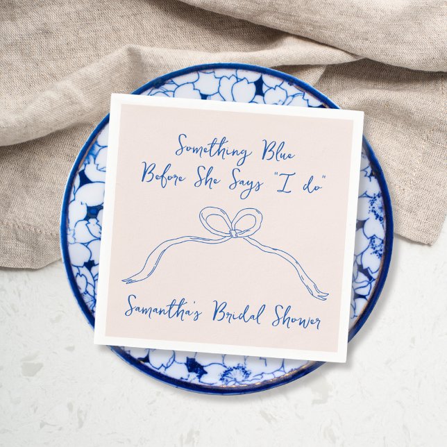 Serviette En Papier Quelque Chose de Bleu Arc Dessin à la Main Baby Sh (Something Blue Bow Hand Drawn Bridal Shower Napkins)