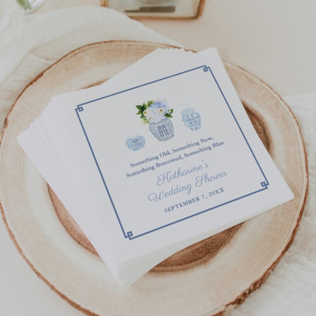 Serviette En Papier Quelque chose de Blue Ginger Jar Mariage Fête des  (Something old, something new, something borrowed, something blue bridal shower napkins)