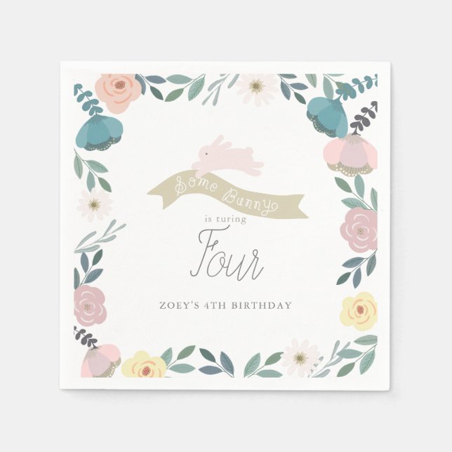 Serviette En Papier Quelques Bunny Floral Garden Girl Anniversaire Bla (Devant)