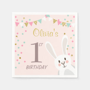 Serviette En Papier Quelques Lapin Papier Anniversaire Napkin Rose Gol