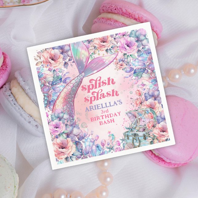 Serviette En Papier Queue de sirène pailletée de fleurs pour 3ème anni (Créateur téléchargé)