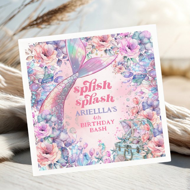Serviette En Papier Queue de sirène pailletée de fleurs pour 4ème anni (Créateur téléchargé)