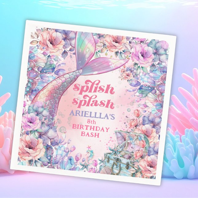 Serviette En Papier Queue de sirène pailletée de fleurs pour 8ème anni (Créateur téléchargé)
