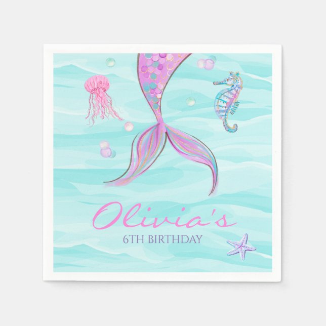 Serviette En Papier Queue de sirène sous la mer Anniversaire (Devant)