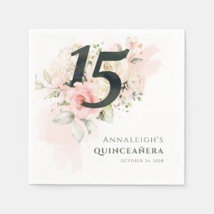 Serviette En Papier Quinceanera 15e anniversaire fête rose florale