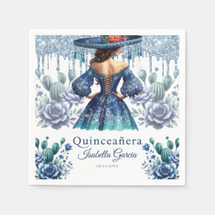 Serviette En Papier Quinceañera Aquarelle bleue Mexicaine fille mexica
