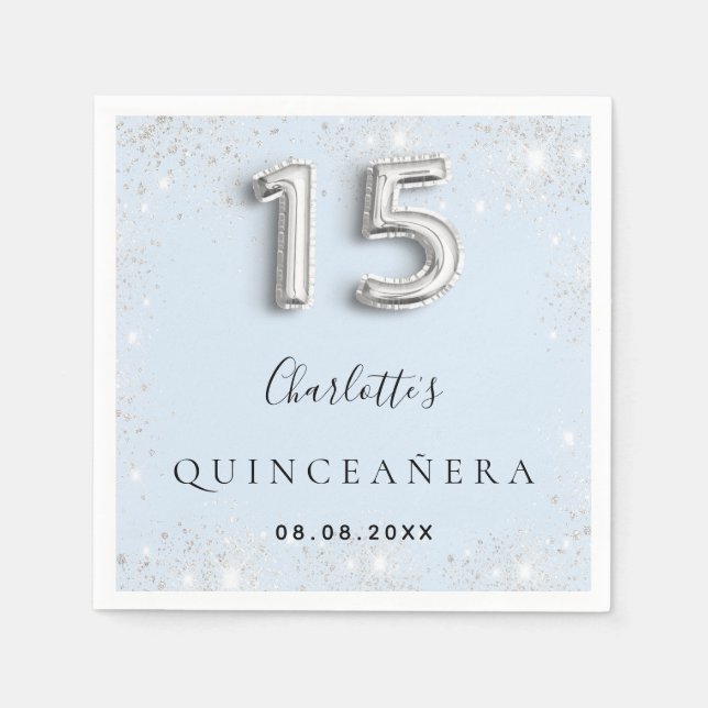 Serviette En Papier Quinceanera bébé bleu argent parties scintillant p (Devant)