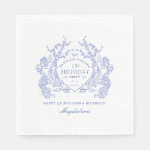 Serviette En Papier Quinceanera bleu français Floral Crest Custom