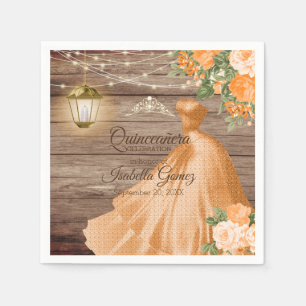 Serviette En Papier Quinceañera Bois et fleurs orange