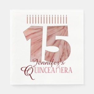Serviette En Papier Quinceanera Elégante bougie rose15e fête d'anniver