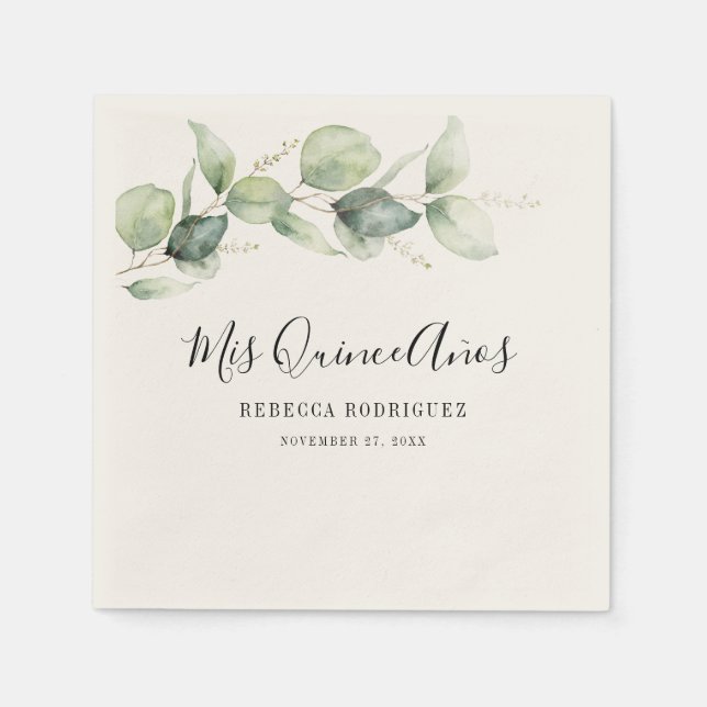 Serviette En Papier Quinceanera Eucalyptus Verdure 15e anniversaire (Devant)