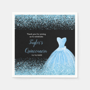 Serviette En Papier Quinceanera Faux Pailleté Bleu Clair