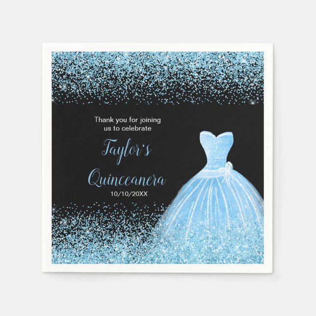 Serviette En Papier Quinceanera Faux Pailleté Bleu Clair (Devant)