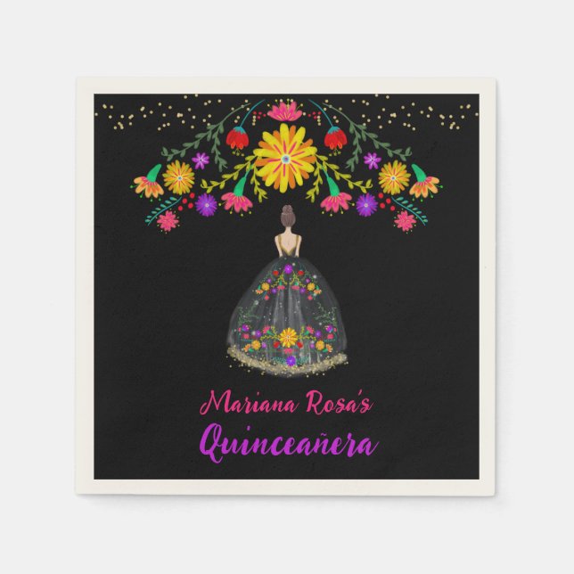 Serviette En Papier Quinceanera Fiesta Mexicaine Florale Anniversaire (Devant)