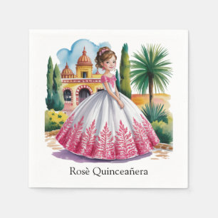 Serviette En Papier Quinceañera fille en rose et blanc