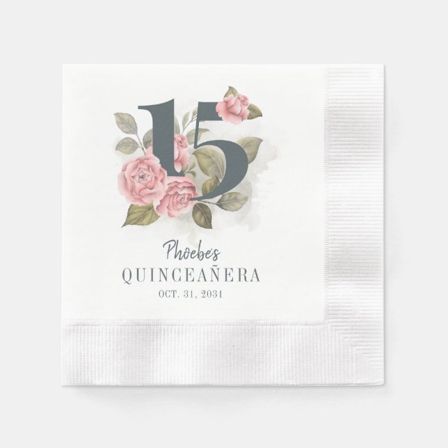 Serviette En Papier Quinceanera Floral rustique 15e anniversaire (Devant)