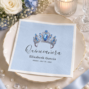Serviette En Papier Quinceañera Florale Bleue & Ivoire