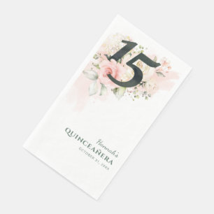 Serviette En Papier Quinceanera florale rose 15ème anniversaire