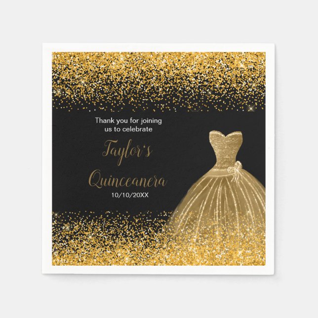 Serviette En Papier Quinceanera Gold Faux Parties scintillant (Devant)