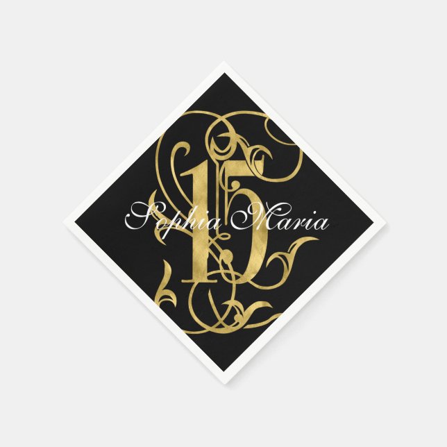 Serviette En Papier Quinceanera Gold Leaf Look Ornate 15 N'importe que (Coin)
