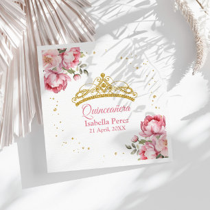 Serviette En Papier Quinceanera Gold Tiara Parties scintillant et rose
