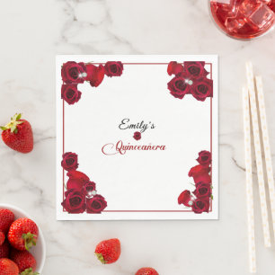 Serviette En Papier Quinceanera Jolies Roses Rouges Diamants
