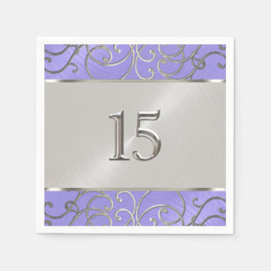 Serviette En Papier Quinceanera Lavande Violet Argent Filigrane Tourbi