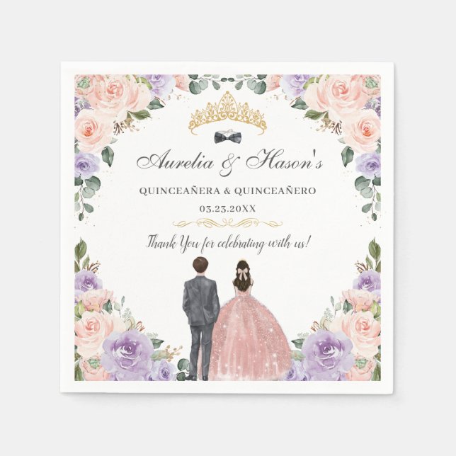 Serviette En Papier Quinceañera Lilac Blush Floral Twins Garçon Girl (Devant)