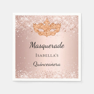 Serviette En Papier Quinceanera mascarade d'or rose