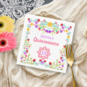 Serviette En Papier Quinceanera Mexicaine Fiesta Flowers 15e anniversa