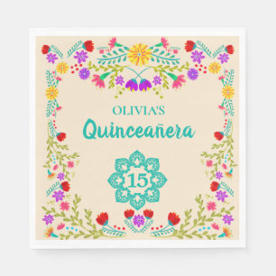 Serviette En Papier Quinceanera Mexicaine Floral Sweet 15 Anniversaire